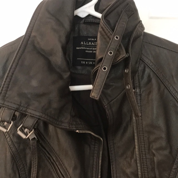AllSaints Leather Belvedere jacket in dark brown - Picture 3 of 4